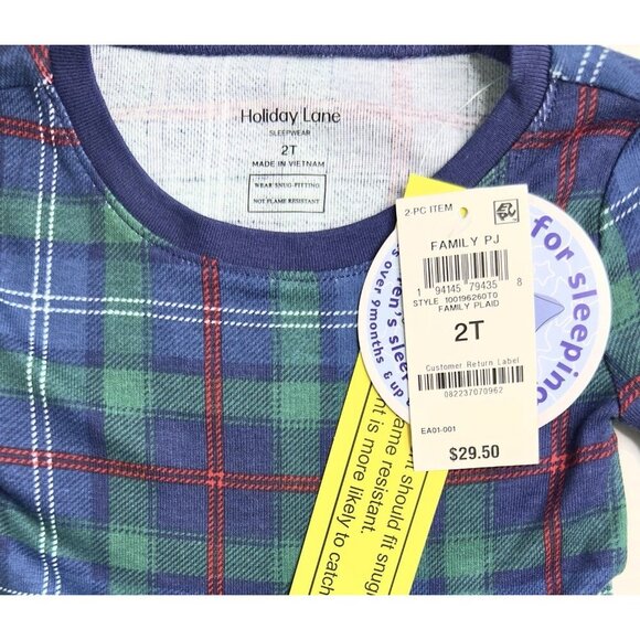 Holiday Lane Kids Family Plaid Christmas Pajama Set 2T Cotton Green Blue Red - Picture 3 of 4